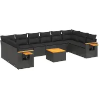 vidaXL Ensemble de salon de jardin 11 pièces avec coussins noir poly rotin