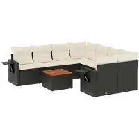 vidaXL Ensemble de salon de jardin 9 pièces avec coussins noir poly rotin