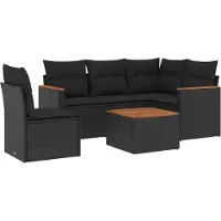 vidaXL Ensemble de salon de jardin 6 pièces avec coussins noir poly rotin