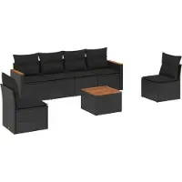 vidaXL Ensemble de salon de jardin 7 pièces avec coussins noir poly rotin