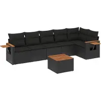 vidaXL Ensemble de salon de jardin 7 pièces avec coussins noir poly rotin