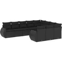 vidaXL Ensemble de 10 canapés de jardin avec coussins noir poly rotin