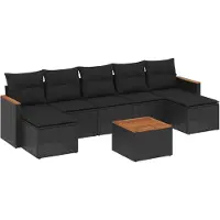 vidaXL Ensemble de jardin canapé 8 pièces avec coussins noir poly rotin