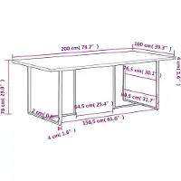 vidaXL Table de salle à manger 200 cm Bois de mangue rugueux