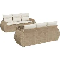vidaXL Ensemble de salon de jardin 7 pièces avec coussins Beige Poly Rattan