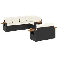 vidaXL Ensemble de salon de jardin 7 pièces avec coussins noir poly rotin