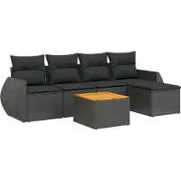 vidaXL Ensemble de salon de jardin 6 pièces avec coussins noir poly rotin