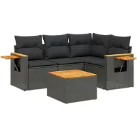 vidaXL Ensemble de salon de jardin 5 pièces avec coussins noir poly rotin