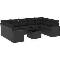 vidaXL Ensemble de 10 canapés de jardin avec coussins noir poly rotin
