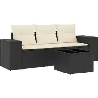 vidaXL Ensemble de salon de jardin 4 pièces avec coussins noir poly rotin