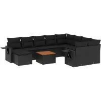 vidaXL Ensemble de salon de jardin 11 pièces avec coussins noir poly rotin
