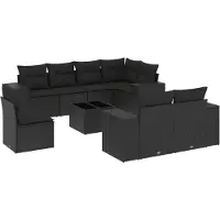 vidaXL Ensemble de salon de jardin 9 pièces avec coussins noir poly rotin