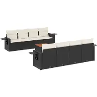 vidaXL Ensemble de salon de jardin 9 pièces avec coussins noir poly rotin