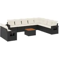 vidaXL Ensemble de salon de jardin 11 pièces avec coussins noir poly rotin
