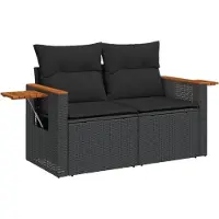 vidaXL Ensemble de jardin canapé 8 pièces avec coussins noir poly rotin