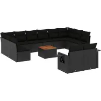 vidaXL Ensemble de 13 canapés de jardin avec coussins noir poly rotin