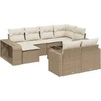 vidaXL Ensemble de salon de jardin 11 pièces avec coussins Beige Poly Rattan
