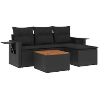 vidaXL Ensemble de salon de jardin 5 pièces avec coussins noir poly rotin