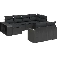 vidaXL Ensemble de 10 canapés de jardin avec coussins noir poly rotin