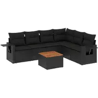 vidaXL Ensemble de salon de jardin 7 pièces avec coussins noir poly rotin