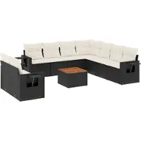 vidaXL Ensemble de 10 canapés de jardin avec coussins noir poly rotin