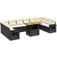 vidaXL Ensemble de salon de jardin 11 pièces avec coussins noir poly rotin