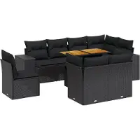 vidaXL Ensemble de salon de jardin 9 pièces avec coussins noir poly rotin