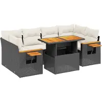 vidaXL Ensemble de salon de jardin 7 pièces avec coussins noir poly rotin