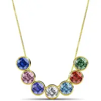 Yolora Dames Ketting met Hanger - 7 Gekleurde Kalpa Camaka Kristallen - Set van 7 - Goudkleurig - 18K Geelgoud Verguld