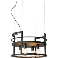 QAZQA Suspension industrielle noire avec support rond 4 lumières - Cage Rack