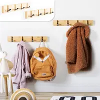 GADGY Porte-manteau suspendu - Porte-manteau mural en bois - Porte-manteau enfant avec 8 crochets rabattables noir - Porte-manteau mural en bambou - Lot de 2 - Max. Capacité de charge de 15 kg
