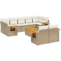 vidaXL Ensemble de salon de jardin 10 pièces avec coussins Beige Poly Rattan