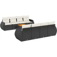 vidaXL Ensemble de salon de jardin 9 pièces avec coussins noir poly rotin