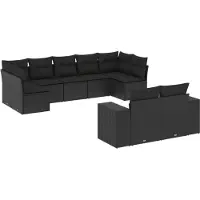 vidaXL Ensemble de salon de jardin 9 pièces avec coussins noir poly rotin
