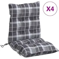 vidaXL Coussins de chaise à dossier bas lot de 4 motif à carreaux gris