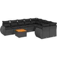 vidaXL Ensemble de salon de jardin 9 pièces avec coussins noir poly rotin
