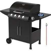 Kitchenbrothers Barbecue à gaz - Avec 5 brûleur - Raccordement au gaz - 42x57cm surface de cuisson - Noir