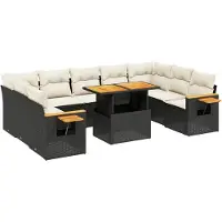 vidaXL Ensemble de 10 canapés de jardin avec coussins noir poly rotin