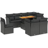 vidaXL Ensemble de salon de jardin 9 pièces avec coussins noir poly rotin