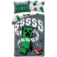 Halantex SP. z.o.o. Literie en coton 140x200 Minecraft jeu gris-vert taie d'oreiller 70x90 1526BL Kids 12 Halantex