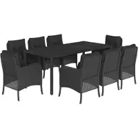 vidaXL Salon de jardin 9 pièces avec coussins noir poly rotin