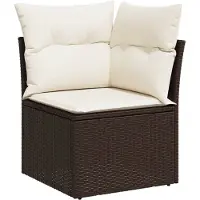 vidaXL Canapé d'angle de jardin avec coussins Marron Poly Rattan