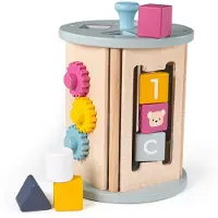 Bigjigs Boîte d'activités à roulettes et boîte à formes en bois , 5dlg.