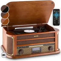 Auna Chaîne stéréo rétro Belle Epoque 1908 DAB Tourne-disque DAB+