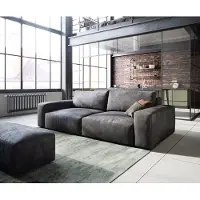 DELIFE Big canapé Lanzo 230x95 cm similicuir vintage anthracite avec pouf