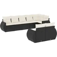 vidaXL Ensemble de jardin canapé 8 pièces avec coussins noir poly rotin