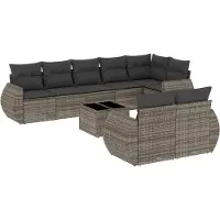 vidaXL Ensemble de salon de jardin 9 pièces avec coussins Gris Poly rotin