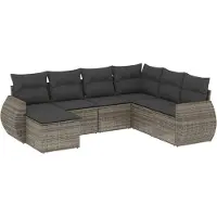 vidaXL Ensemble de salon de jardin 7 pièces avec coussins Gris Poly rotin