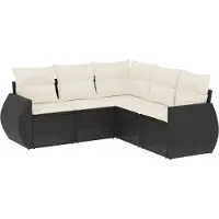 vidaXL Ensemble de salon de jardin 5 pièces avec coussins noir poly rotin