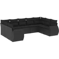 vidaXL Ensemble de salon de jardin 9 pièces avec coussins noir poly rotin
